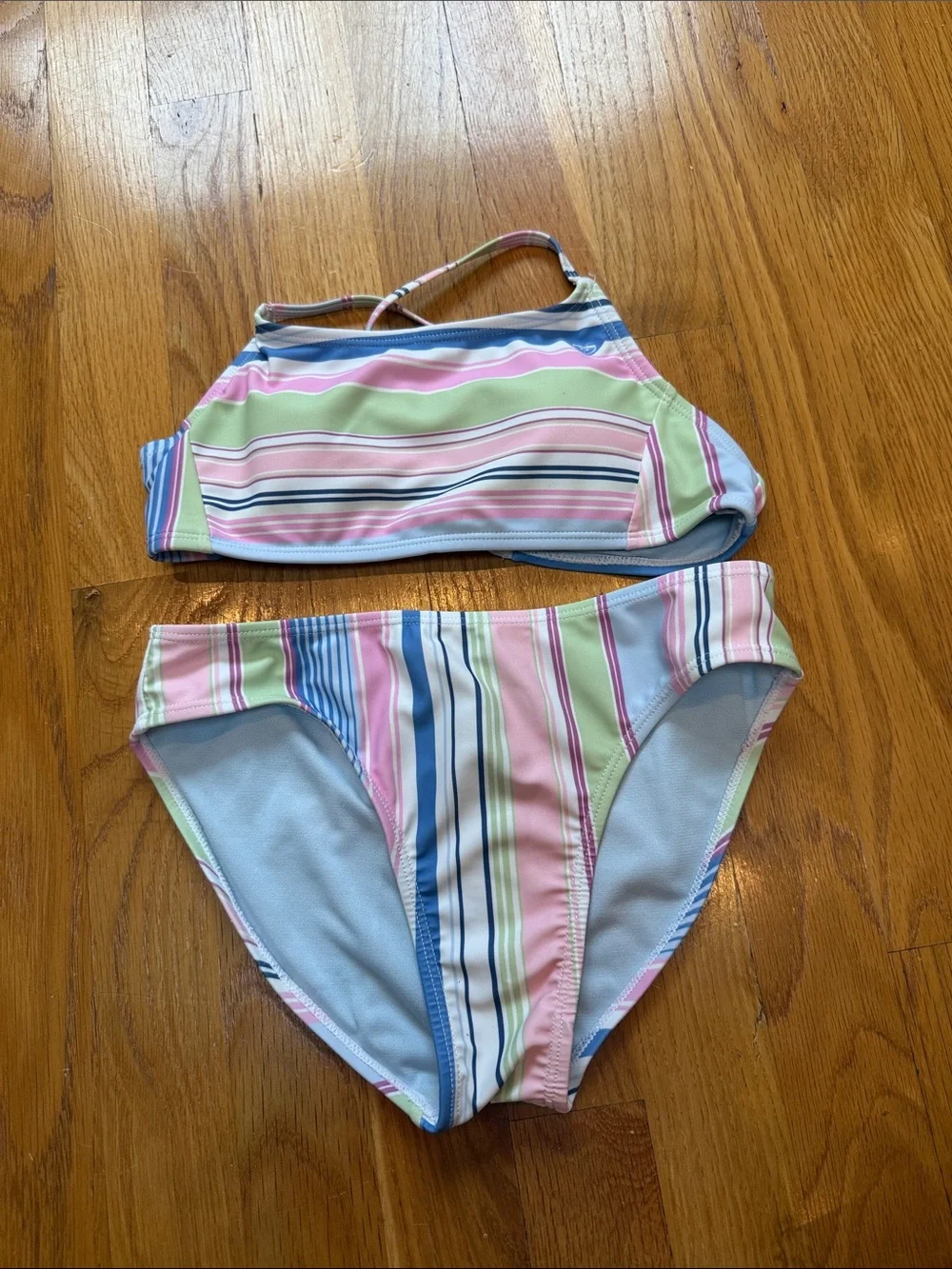 Roxy Girls' Pastel Striped Two-Piece Bikini - Pink, Blue & Green